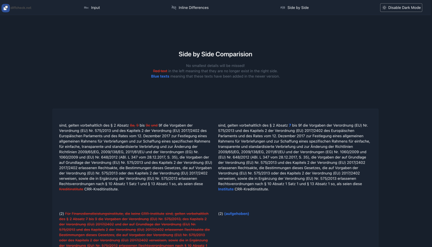 Enhancing Your Reading Experience with Side-by-Side Text Comparison in Dark Mode
